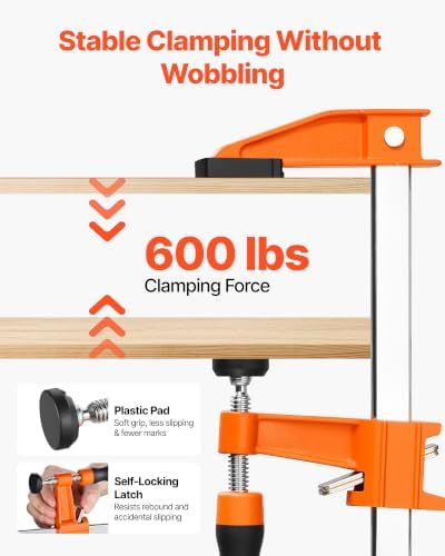 VEVOR Bar Clamps for Woodworking, 8-Pack, 36" Opening F Clamps, 600 lbs Load Limit, with Plastic Pad and Self-Locking Design, Premium Cast Iron and Carbon Steel, for Wood Working and Metal Working