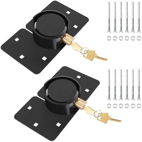 IRONWALLS Keyed Alike Puck Locks with Hasp 2-Pack，Hidden Shackle Padlocks