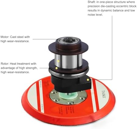 Professional Random Orbital Air Sander 5" Pneumatic Palm Sander DA Sander, Low Noise Reduction, 12000 RPM, Hook & Loop, for Auto Body, Car Detailing, Wood, Metal Polishing & Buffing