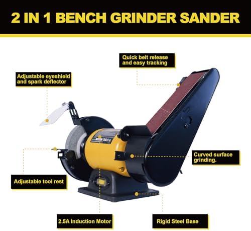 Woodskil High Speed Bench Grinder Belt Sander Combo, 2.5 A 6 Inch Bench Grinder with 2 x 27 Inch Belt Sander for Metal Grinding & Wood Sanding, 2-in-1 Combo Tool for Home Workshop DIY