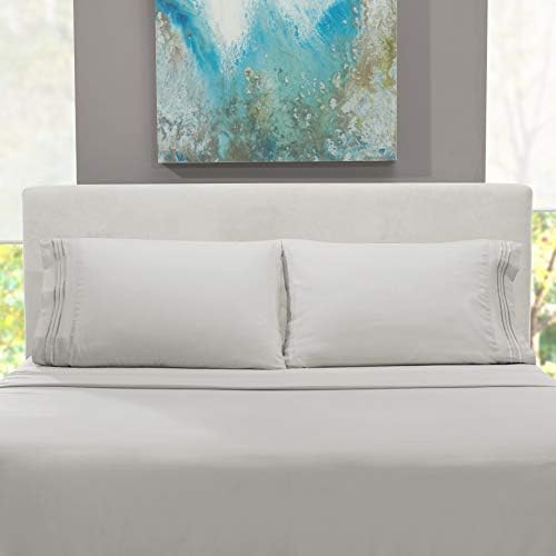 Hearth & Harbor RV Short Queen Size Sheets - 4 Piece Bed Sheet Set, Hotel Luxury Double Brushed Bed Sheets - Extra Soft Bedding Sheets & Pillowcases, Short Queen, Silver Grey