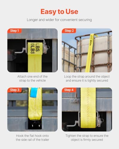 VEVOR Truck Straps, 4" x 30' Tie Down w/Flat Hooks 18,000lbs Break Strength