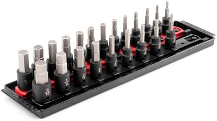 TEKTON 3/8 Inch Drive Hex Impact Bit Socket Set, 22-Piece | SIB91201 | (5/32 - 9/16 in., 4 - 14 mm), Socket Rail