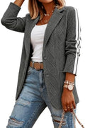 CHICME Women's Argyle Cable Jacquard Tape Sleeve Button Work Travel Blazer