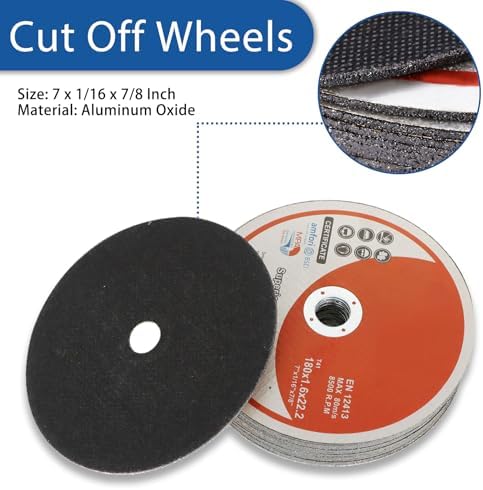 50 Pack 7 Inch Cut Off Wheels for Metal and Stainless Steel Cutting Discs for Angle Grinders 7 x 1/16 x 7/8 Inch