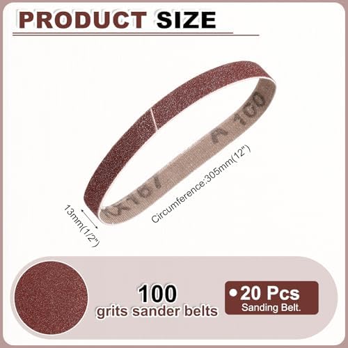 HARFINGTON 1/2 x 12 Inch Sanding Belts, 20 Pcs 100 Grits Aluminum Oxide