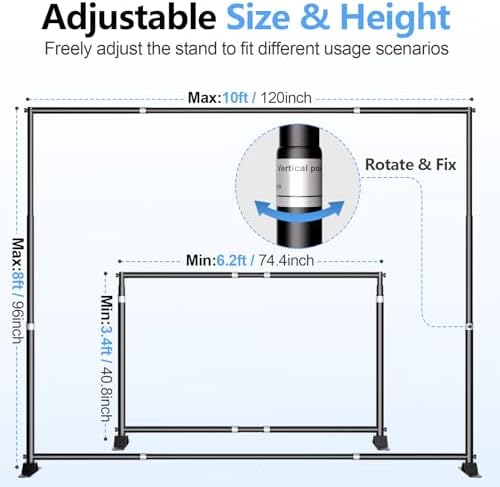 10x8FT Banner Stand, Heavy Duty Step and Repeat Stand, Black