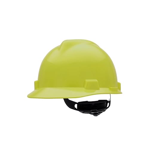 MSA 10061512 V-Gard Cap Style Safety Hard Hat With Fas-Trac III Ratchet Suspension | Polyethylene Shell, Superior Impact Protection, Self Adjusting Crown Straps - Standard Size in Hi-Viz Yellow