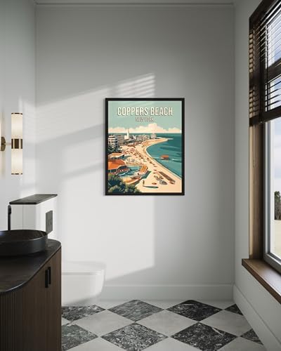 Coppers Beach New York Wall Art Print Poster, US Vintage Retro Beach Scenery Posters Prints for Restroom Home Picture Painting Artwork Gallery 219 (Coppers Beach New York, 24 x 36 inches, Unframed)