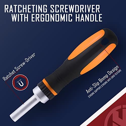 KNINE OUTDOORS Screwdriver Set Repair Kit Maintenance Tools with File Set, Hex Key Set, Ergonomical Designed T-BAR Ratcheting Wrench Rubber Mallet Bits Wrenches Adapters Pin Punches, 138 Set