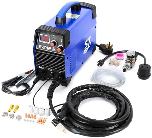 50A Plasma Cutter with LED Display, Dual Voltage 110V/220V, Clean Metal Cutting up to 1/2″ Steel, Easy Setup PT31 Torch, Lightweight for DIY & Home Workshops