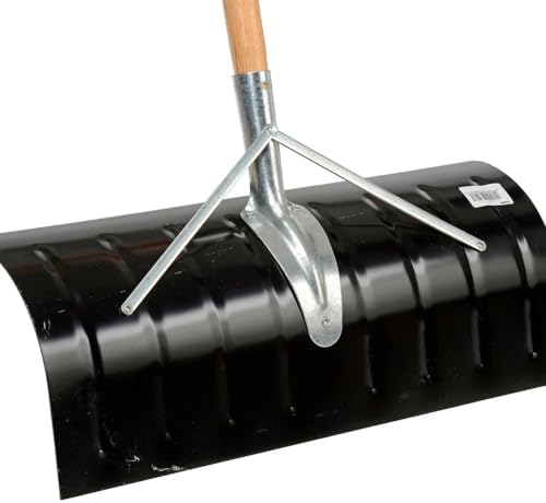 Snow Shovel with Wide 24-inch Steel Blade | 42-inch D-Grip Wood Handle Snow Pusher
