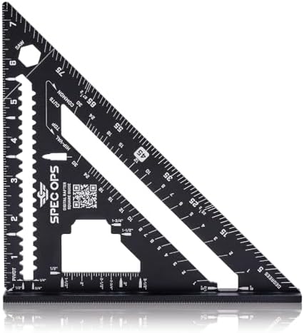 Spec Ops Tools Fury 7.5” Rafter Square with Laser Etched & Stamped Markings, Rapid-Layout Features, Wide Heel, Includes Digital Rafter Calculator & Guide