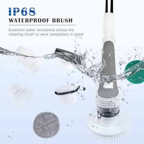 Electric Spin Scrubber, 2023 New Cordless Electric Shower Scrubber with 7 Replaceable Brush Heads & 3 Adjustable Extension Handles, IPX8 Waterproof High Speed Power Cleaning Brush for Bahroom, Kitchen