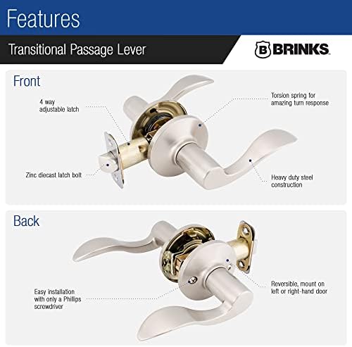 BRINKS Keyless Entry Door Deadbolt, High-Security Keypad Door Lock, 50 User Codes, Auto Locking Feature (Deadbolt & Passage Lever, Satin Nickel)