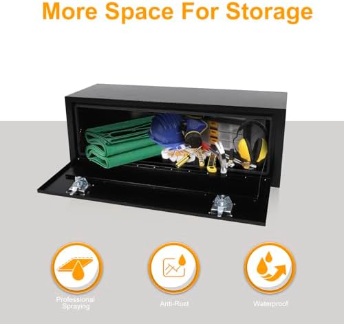 48 Inch Underbody Truck Box Steel Storage Tool Box,48" x 14" x 16" Tool Chest Organizer w/Lock and Keys For Pickup,Truck Bed, RV, Trailer,Heavy Duty Waterproof Black box