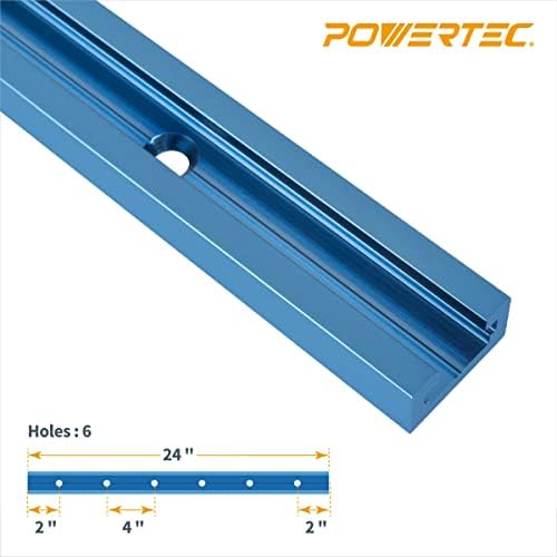 POWERTEC 71779 24" Double-Cut Profile T Track Kit, Including Long, Short & InLine Stops and 5-1/2" Hold Down Clamps, Pack of 1