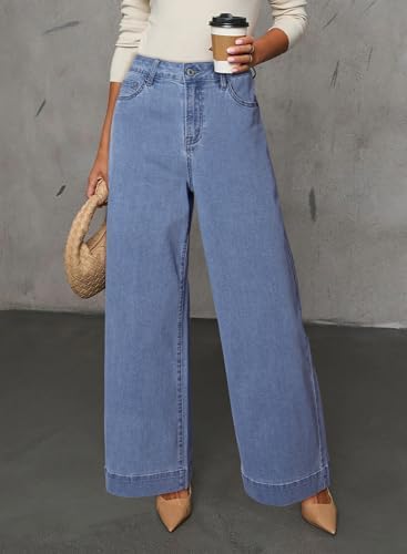 Dokotoo Women's Casual High Waisted Jeans Stretch Wide Leg Loose Denim Pant