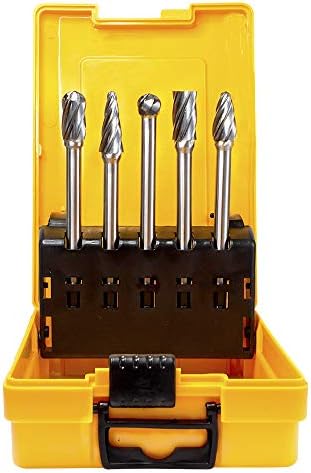 TJATSE 5Pcs 1/4 Inch Aluma Cut Carbide Burr Set 4.4" Long Shank Single Cut Tungsten Rotary Burr Files CNC Engraving Cut Metal Carving Polishing Drilling Tool Kits