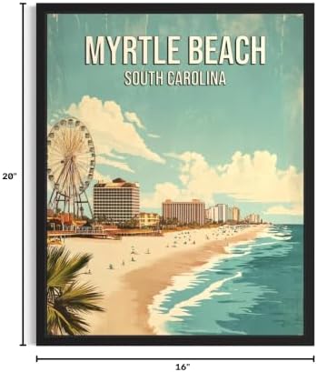 Myrtle Beach South Carolina Wall Art Print Poster, US Vintage Retro Beach Scenery Posters Prints for Restroom Home Picture Painting Artwork Gallery 219 (Myrtle Beach South Carolina, 16 x 20 inches, Black Frame)