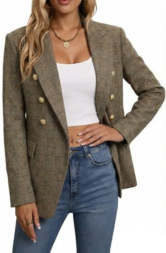 Mina Self 2026 Women's Fall Tweed Blazer Plaid Jacket Business Casual Coat
