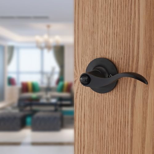 2 Pack of HENYIN Wave Lever Door Lock/Door Knob Hardware Handle and Closet Lockset, Black Color, Bathroom Version Without Key,Left Hand (805-B-L-Bk-2)
