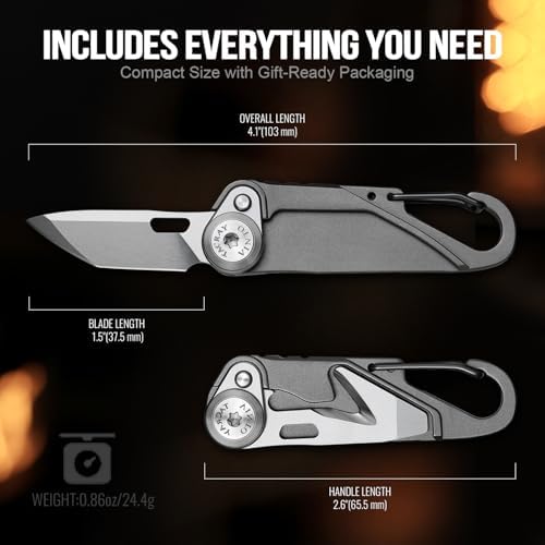 TACRAY Vinto 5-in-1 Titanium Keychain Multitool Mini Pocket Knife, Grey