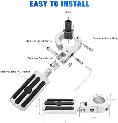 Nilight 1-1/4" Motorcycle Highway Pegs Adjustable 360° Angled Foot Pegs P-Clamp Universal For 1.25" Engine Guard Crash Bars FootPegs Fits for Harley Davidson Touring Road King Street Glide Sportster