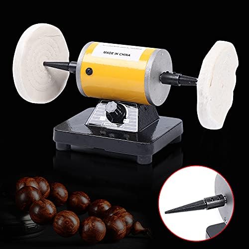 Bench Buffer Polishing Machine Jewelry Polisher Electric Lathe Buffing Grinder 200W Motor with 7000 RPM Adjustable Speed for Wood Metal Jade Sanding Waxing Silver Amber (Yellow)