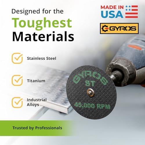 GYROS Cut-Off Wheels for Rotary Tools – 1.5” Super-Tensile Fiberglass Reinforced, 12-Pack | Ideal for Stainless Steel, Titanium, Nickel, Carbon & Chrome Alloys | Made in USA 11-41502/12