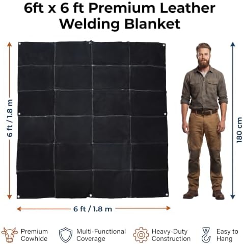 Leather Welding Blanket 6x6 ft Heat Resistant Spark Shield Black