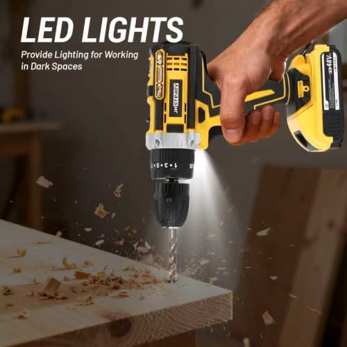 21V Cordless Drill Driver Kit, 25+1 Clutch, 2 Batteries & Charger, 3/8" Keyless Chuck, LED Light, Complete Drill Set with Carry Case, Ideal for Home Improvement, Household Repairs & DIY Projects