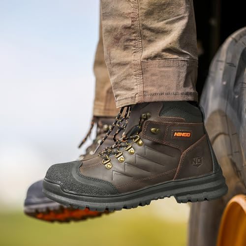 NINGO Steel Toe Work Boots for Men, Oil & Slip Resistant Construction Boots