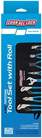 CHANNELLOCK TOOL ROLL-8 8-Piece Professional Tool Set with Tool Roll, Includes Straight Jaw Tongue & Groove, Linemen's, Cutting, and Long Nose Pliers, 1 Adjustable Wrench and Tool Roll