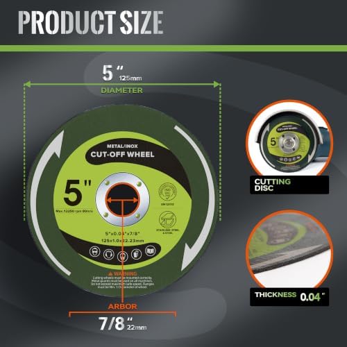 50 PCS Cut Off Wheels 5" x.040 x7/8" Cutting Discs for Angle Grinders 5 Inch Metal and Stainless Steel Cutting Wheel