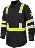FR Shirts for Men 7oz Hi Vis Fire Resistant Shirts CAT2 Welding Shirt 100% Cotton High Visibility Flame Resistant Shirt Black(Large)