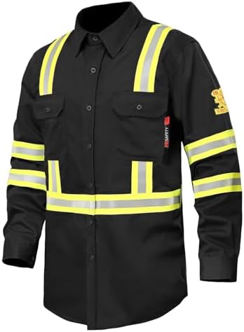 FR Shirts for Men 7oz Hi Vis Fire Resistant Shirts CAT2 Welding Shirt 100% Cotton High Visibility Flame Resistant Shirt Black(3X-Large)