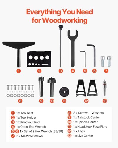 VEVOR Woodworking Lathe, 1.5 HP, Wood Lathe Machine with 150 to 3200 RPM Variable Speed, 16 x 40 in Workbench, Brushless DC Motor, Cast Iron Body, Tool Rest, for Medium to Large Projects Woodworking