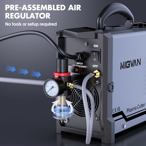 50Amps Plasma Cutter, Large LED Screen Display, MIGVAN Cutter Machine 110/220V Dual Voltage, 1/2" Cut DC IGBT Inverter, Post Flow 2T/4T Metal Cutting Machine with Torch & Tips for Beginners Home DIY