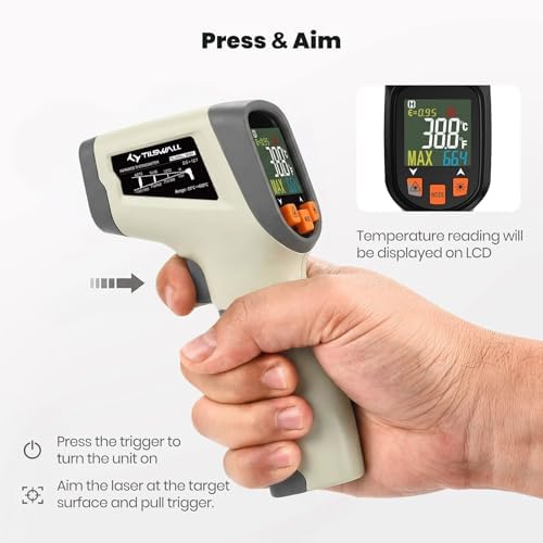 Tilswall Infrared Thermometer, Laser Temperature Gun -58°F~1112°F,Off-White