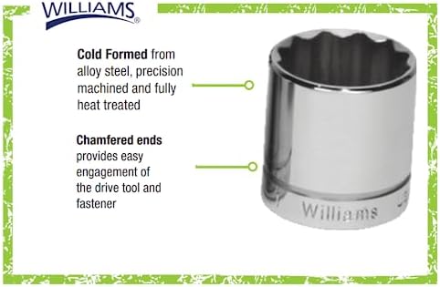Williams JHWB-632 3/8-Inch Drive Shallow SAE 6 Point Socket, 1-Inch, High-Polished Chrome Finish