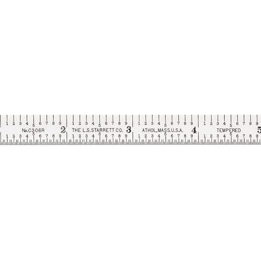 Starrett Full Flexible Steel Rule with Satin Chrome Finish, Quick Reading, and Inch Graduation - 6R Graduation, 6" Length, 1/64" Thickness - C306R-6