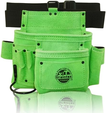 Graintex 5 Pocket Suede Leather Tool Belt/Bag, Multipurpose Leather Tool Belt for Women and Men, Ideal for Construction, Electrician, Handymen, Carpenter, Gardening Pouch & DIY Projects