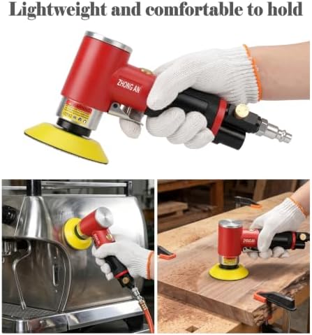 2 & 3 Inch Random Orbital Air Sander, 13,000 RPM Pneumatic DA Mini Sander with 4 Polishing Buffing Pads and 12 Sanding Discs, Air Polisher Tool for Auto Detailing, Narrow and Small Area Polishing, Red