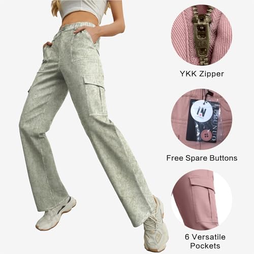 Lepunuo Cargo Pants for Women High Waisted Casual Pants Baggy Stretchy Wide Leg Y2K Streetwear with 6 Pockets
