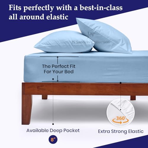JS Sanders V Berth Boat Sheet 3 Pcs 600 TC Egyptian Cotton,Light Blue