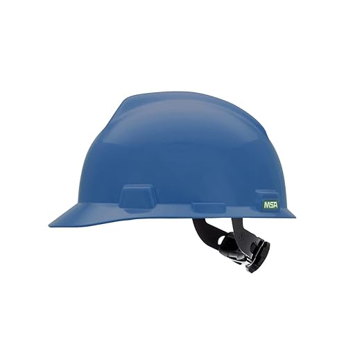 MSA 475359 V-Gard Cap Style Safety Hard Hat With Fas-Trac III Ratchet Suspension | Polyethylene Shell, Superior Impact Protection, Self Adjusting Crown Straps - Standard Size in Blue
