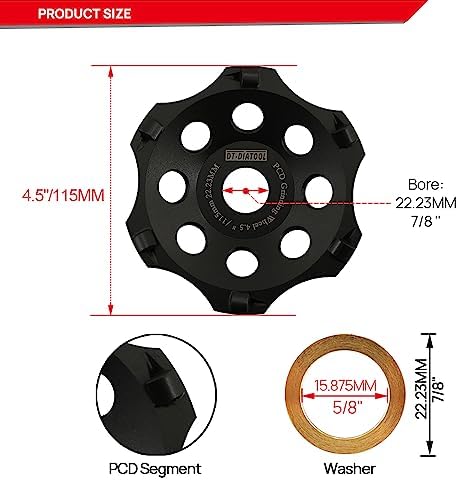 DT-DIATOOL PCD Diamond Grinding Cup Wheel 4-1/2 Inch Arbor 7/8" for Concrete Floor Epoxy Coating Adhesive Residue Paint Coatings(2-Pack)