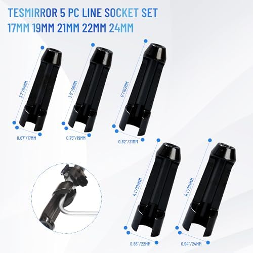 5pcs 12090 Line Socket Set, Fuel Injection Flare Nut Socket 17mm 19mm 21mm 22mm 24mm,Compatible with 12090 Fuel Line Socket Tool, for Audi, VW, BMW, Ford, Cummins Engines