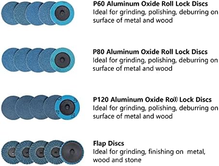 44Pcs Roll Lock 2 inch Sanding Discs Set, Surface Conditioning Disc, Quick Change Disc with 1/4 inch Holder for Die Grinder Sanding Disc Surface Strip Grind Polish Burr Paint Removal
